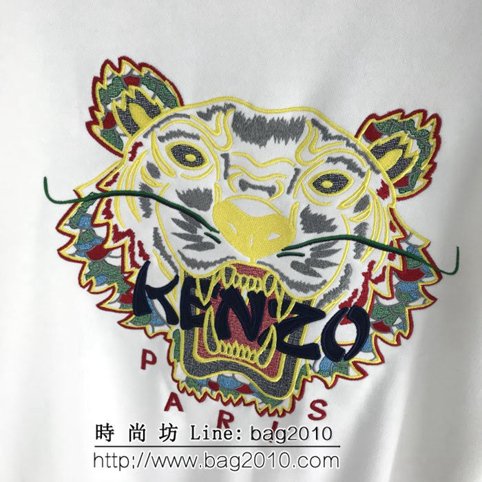KENZO高田賢三 18ss新配色 經典款 虎頭刺繡 白色薄絨 男款純棉衛衣 ydi1934